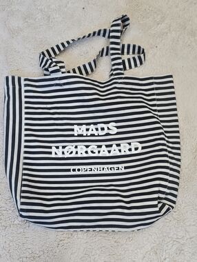 Mads Norgaard Black & White Striped Tote with Logo